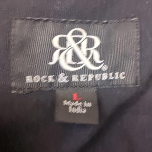 Rock and Republic Men's Black Short Sleeve Button Down Cotton Shirt Large - Picture 6 of 8